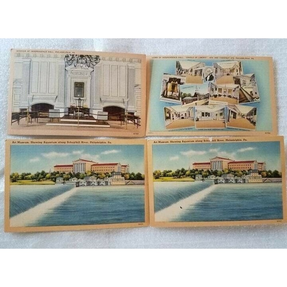 Lot of 4 Vintage Postcards Independence Hall and Art Museum, Philadelphia, PA